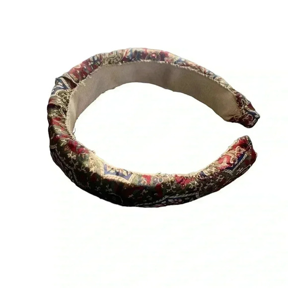 Handcrafted Abstract Floral Print Jewel Tones Headband with Grosgrain Ribbon - Picture 4 of 7